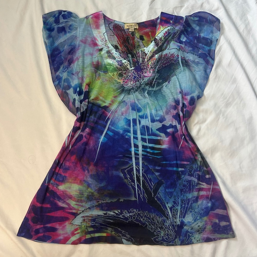 Y2k Fairycore One World Rainbow Beaded Blouse